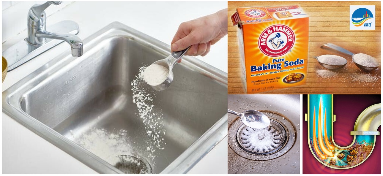 thông tắc bồn rửa bát bằng baking soda